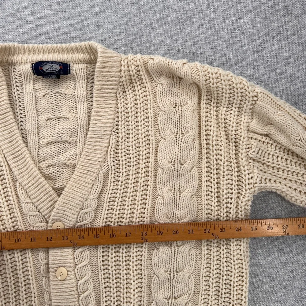VTG 90s Knights Bridge Cable‎ Knit Fisherman Cardigan Men Large Cream Cozy Ivy